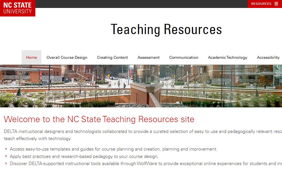 The Teaching Resources home page menu.