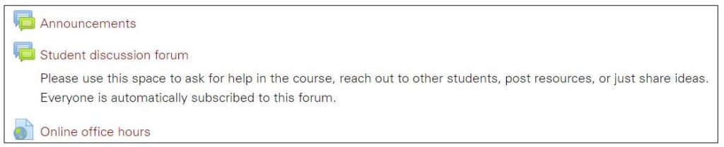 Example of the "Top Section" of a Moodle course