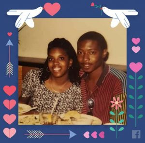 Old photograph of Robinson and wife Tameka with heart border.