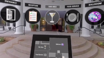 Screenshot of VR experience that highlights icon design, earcon design, and navigation