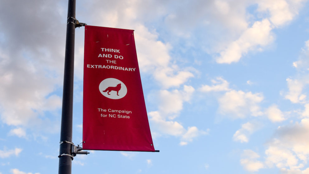 Think and Do the Extraordinary banners fly on Centennial Campus.