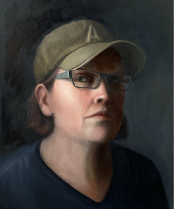 Traci Temple's "Self Portrait." Oil on panel, 8"x10", 2020.