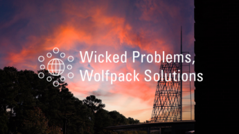 Text reads Wicked Problems, Wolfpack Solutions over a sunset backdrop.