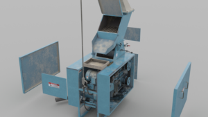 Exploded view of the 3D modeled roller mill, allowing students to see more details on the inner workings of the machine.
