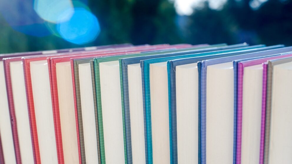 Books arranged by color