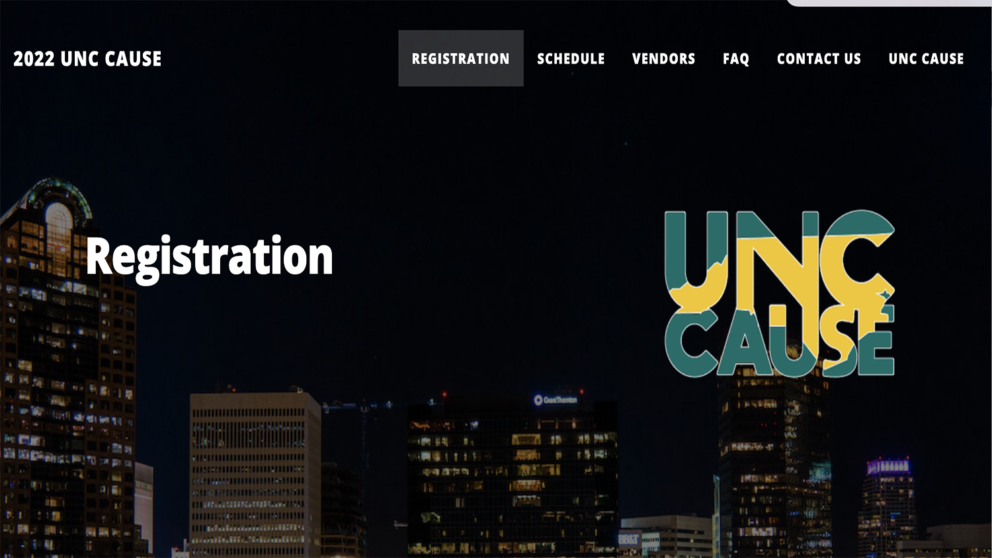 Decorative screenshot of UNC CAUSE Conference registration page.