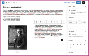 Screenshot which illustrates "image" and "a heading block" in the Gutenberg style in WordPress.