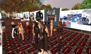 Students in ADN 219 hold a viewing in Second Life to critique each other's work