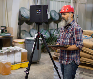 Arthur Earnest uses the Matterport camera system to capture the feed mill in 3D.